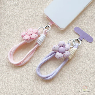 สายคล้องโทรศัพท์ลายดอกไม้จุด ป้องกันการสูญหาย พวงกุญแจห้อยโทรศัพท์ สายคล้องข้อมือ ถักทอมือ -CY