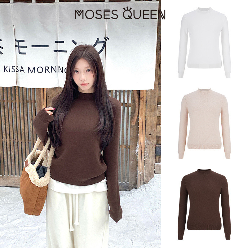 MOSESQUEEN เสื้อกันหนาวแบบถักคอว่าว สำหรับผู้หญิง สไตล์เรียบง่าย เหมาะสำหรับการเดินทางและการแต่งตัวในชีวิตประจำวัน #59756