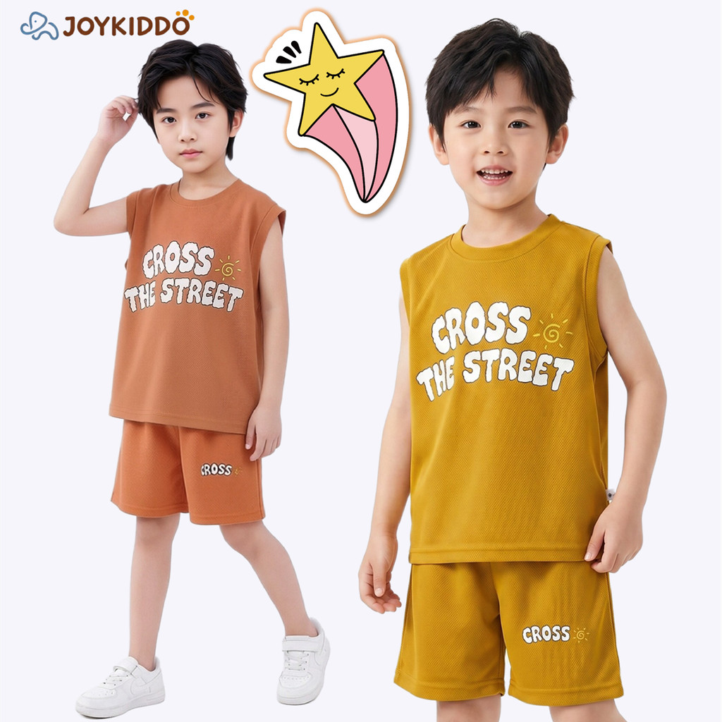 ชุดกีฬาเสื้อกล้ามฤดูร้อนสำหรับเด็กเสื้อผ้าแห้งเร็วตาข่ายเสื้อผ้าลำลองเด็กชายแขนกุด