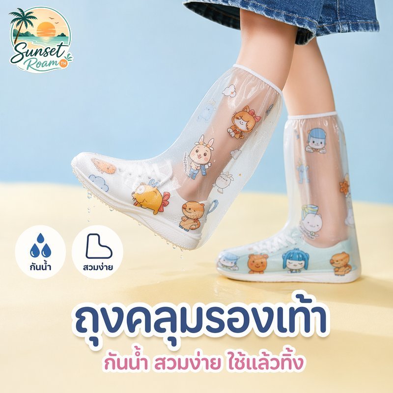 ถุงคลุมรองเท้ากันน้ำ กันฝน PE หนา กันลื่น พกพาง่าย ใช้แล้วทิ้ง ผู้ใหญ่ เด็ก เดินป่า ลุยฝน