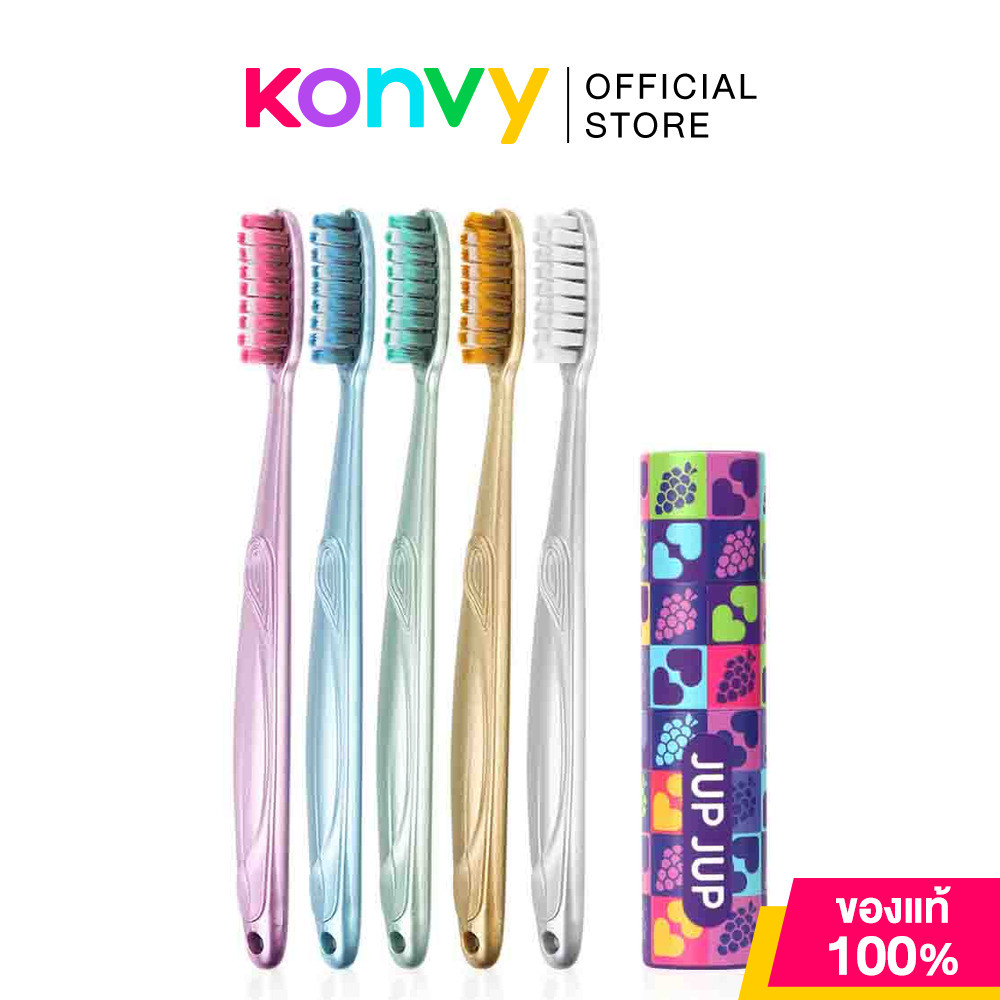 JUP JUP Long Head Toothbrush 5pcs #Colour Mixture + Probiotic Oral Spray 8ml #Succulent Grape.