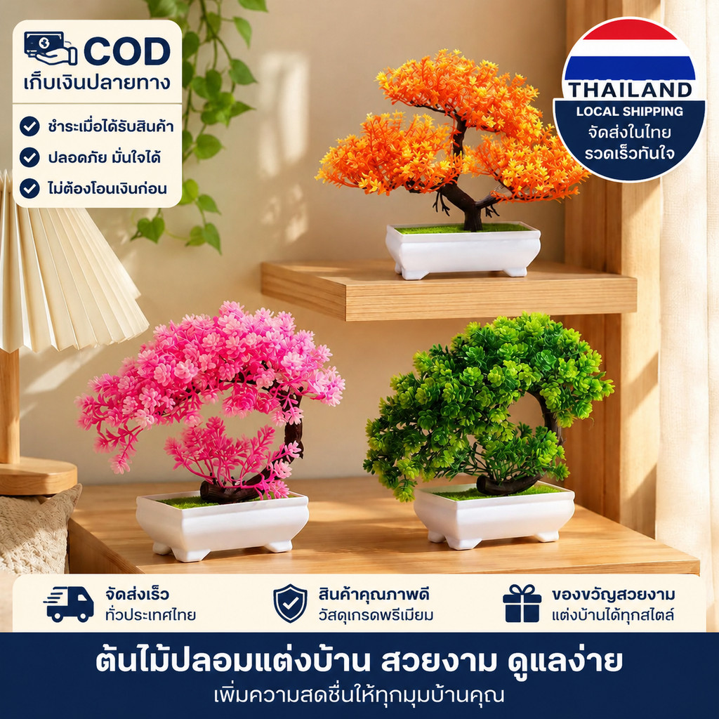 บอนไซต้นสนปลอมพร้อมกระถาง ต้นไม้มงคลแต่งบ้าน หลายทรงหลายสี ขนาด 20×15×20 ซม. พร้อมส่ง COD