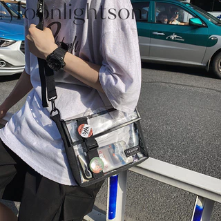 กระเป๋าสะพายข้างสไตล์ฮาราจูกุ ทำจาก PVC โปร่งใส สวมใส่สบาย อเนกประสงค์ กันน้ำ เหมาะสำหรับใช้กลางแจ้ง