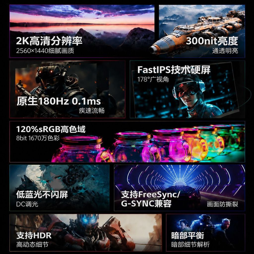 SLGWA จอแสดงผล 24 นิ้ว 2K180Hz High-Brush Fast-IPS/HDR400 เกมสําหรับเล่นเกมจอแสดงผลระดับไฮเอนด์