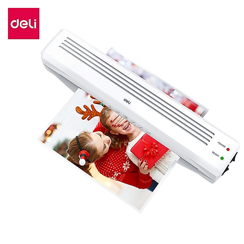 Deli เครื่องเคลือบบัตร A4 เครื่องเคลือบเอกสาร 320 มม./นาที ปรับอุณหภูมิได้ มีระบบปลอดภัย Laminator