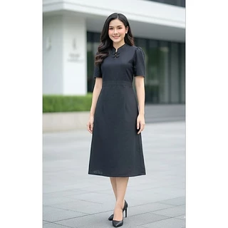 เดรสลายตะขอพระราชทานผ้าฝ้ายพิมพ์ลายเชียงใหม่ เชือกผูกหลัง ไม่มีซิบ ไม่อัดกาว อก36, 40,44,48,52 นิ้ว