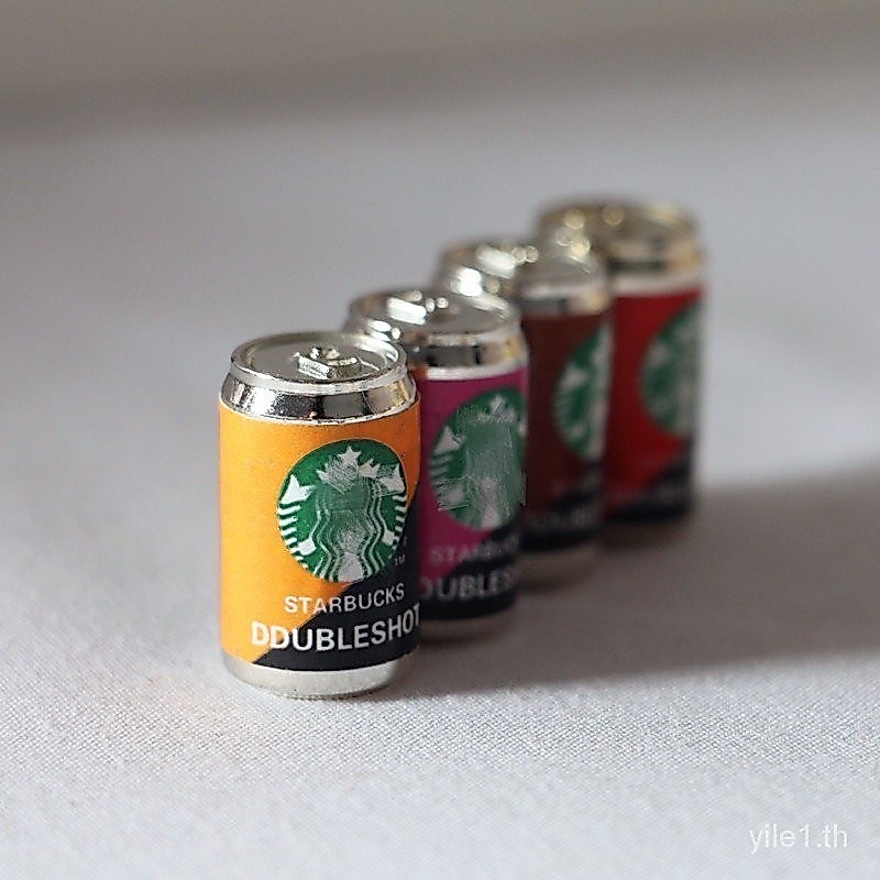 บ้านตุ๊กตามินิสตาร์บัคส์มอคค่ากาแฟกระป๋องขนาดเล็กฉากเล่นอาหารทําเองโมเดลทํามือตุ๊กตาอุปกรณ์เสริมของขวัญวันเกิด