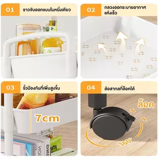 รถเข็นเก็บของพลาสติก PP แบบหลายชั้น 3/4/5 ชั้น พร้อมล้อเลื่อน 360° เหมาะสำหรับห้องครัว ห้องน้ำ และห้องนั่งเล่น