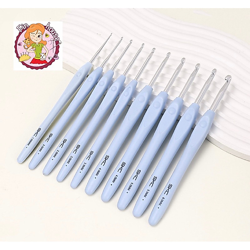 🧸เข็มถักโครเชต์ ด้ามจับนุ่ม วัสดุดี แบรนด์ SKC  ด้ามสีฟ้า DIY สําหรับถักผ้าพันคอ หมวก และเสื้อกันหนาว🧵🪡