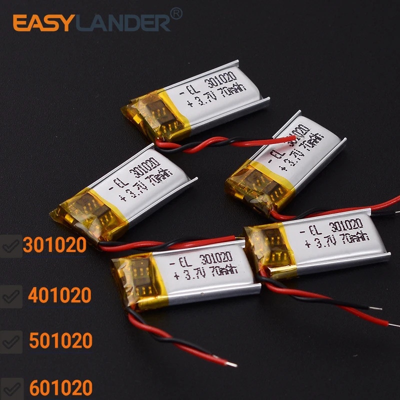 5ชิ้น/ล็อต 301020 401020 50มะห์ 3.7โวลต์ 501020 601020  แบตเตอรี่ลิเธียมโพลิเมอร์แบบชาร์จไฟได้