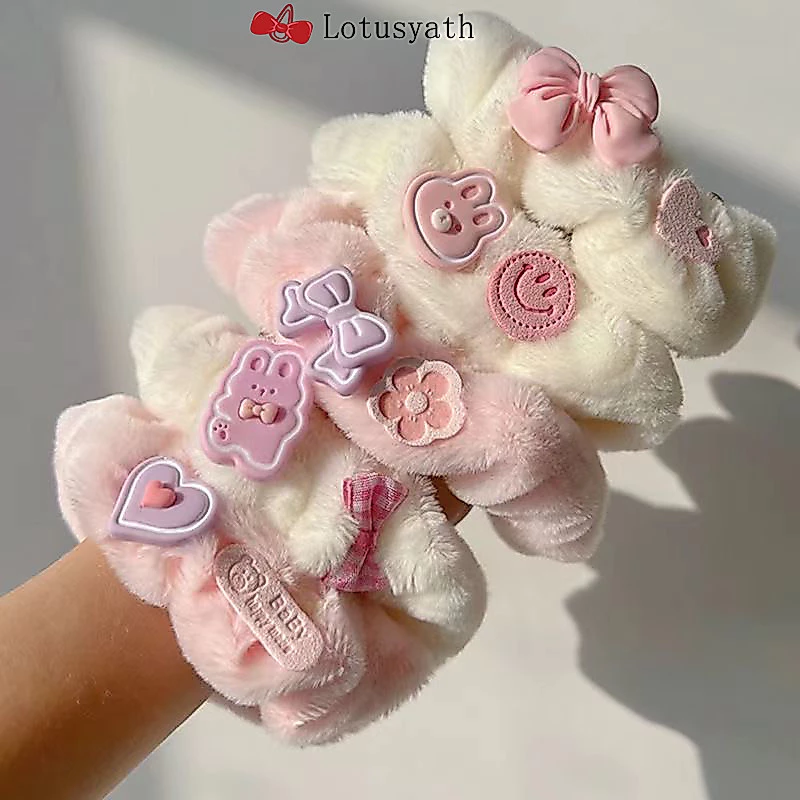 สีสันอบอุ่นในฤดูใบไม้ร่วงและฤดูหนาว กระต่ายตุ๊กตาแห่งความรัก เชือกรัดผมลำไส้ใหญ่ ยางรัดผมสำหรับผู้หญิง