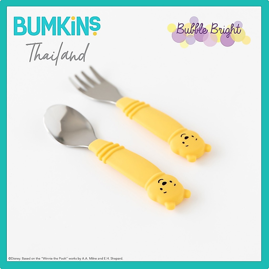 Bumkins Spoon&Fork Set ชุดช้อนส้อมสแตนเลสด้านจับซิลิโคน ลิขสิทธิ์แท้ Bumkins Thailand