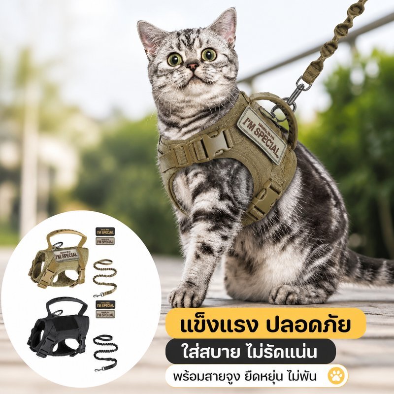 สายจูงแมว แบบเสื้อกั๊ก ระบายอากาศ ปรับคออกได้ น้ำหนักเบา ปลอดภัย สำหรับแมวเล็ก พาเดินนอกบ้าน