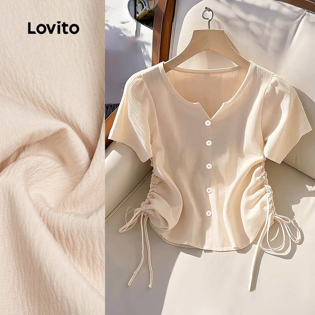 Lovito   เสื้อลำลองแบบผูกเชือก สีแอปริคอท สำหรับฤดูใบไม้ผลิ/ฤดูร้อน สำหรับผู้หญิง L172LD291