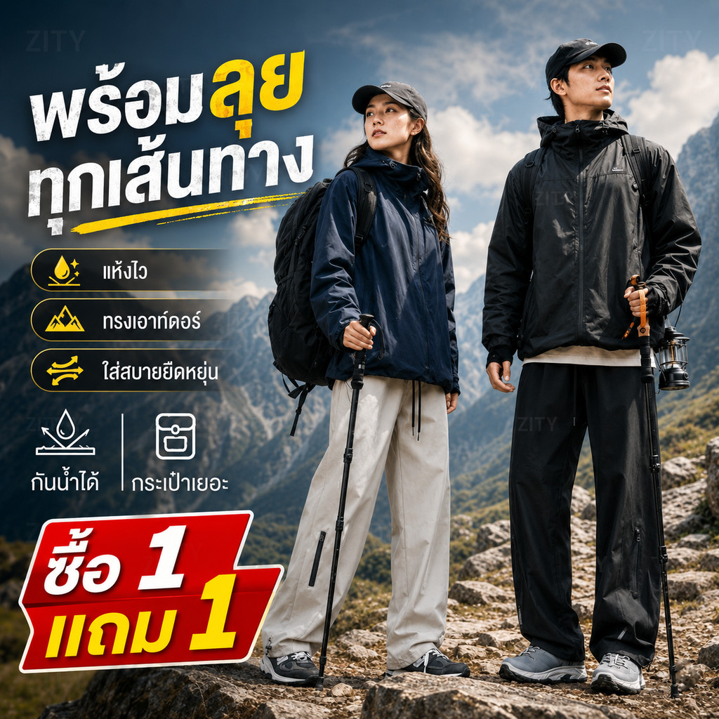 กางเกงผู้ชายเอาท์ดอร์ กางเกงเดินป่า กันน้ำ กันลม ทรงหลวม ใส่สบาย ระบายอากาศ ไซซ์ M-3XL