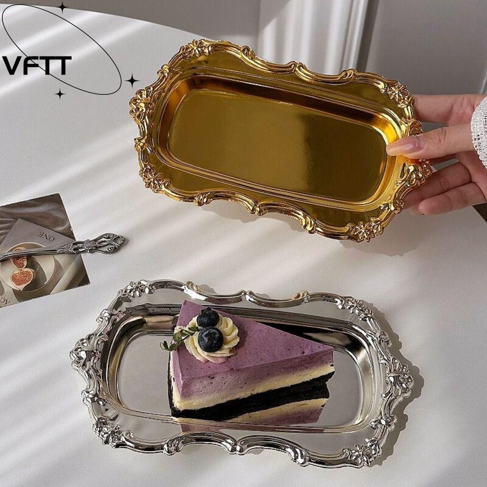 VFTT จานขนม,ถาดเค้กหน้ากระจกนูน,ของขวัญวินเทจสแตนเลสแผ่นเก็บเครื่องประดับตกแต่งบ้าน