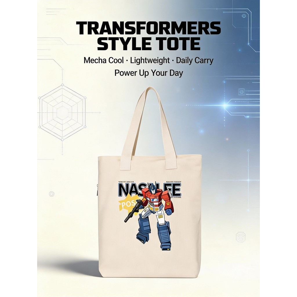 Transformers Co-Branded Canvas Bag กระเป๋าสะพายไหล่ผู้ชาย Bumblebee Optimus Prime Tote Bag นักเรียนช