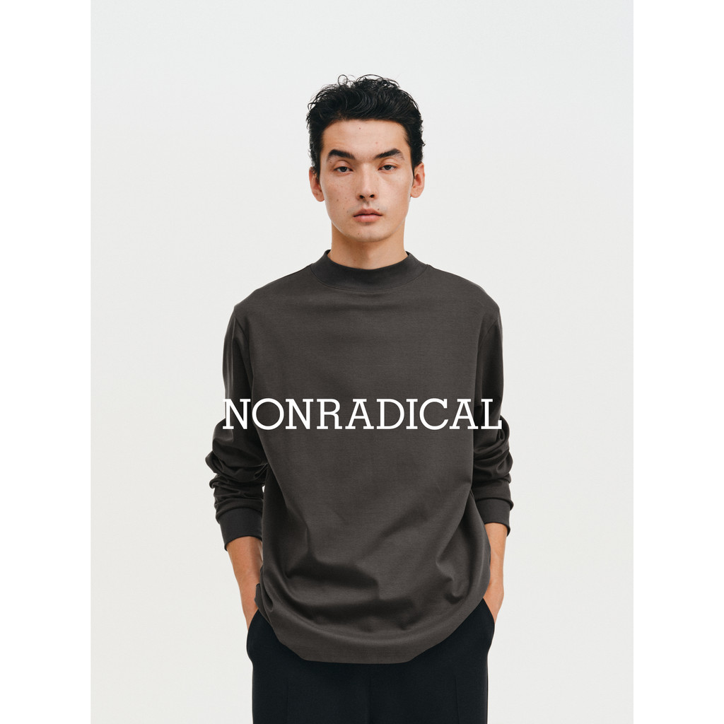 NONARCAL {Liquid Ammonia Xinjiang Long-staple Cotton} เสื้อยืดแขนยาวคอปกครึ่งสูง