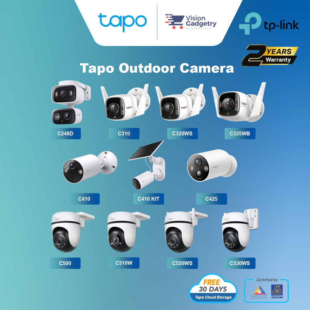 TP-Link Tapo C530WS/C520WS/C510W/C500/C410 KIT/C325WB/C320WS/C246D 5MP 4MP 3MP 2MP Outdoor Home Secu