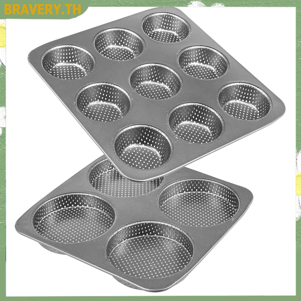 2 ชิ้นแฮมเบอร์เกอร์ Bun Pan 4/9 Cavity Perforated Nonstick Burger Buns Baking Mould สําหรับเนื้อพาย 