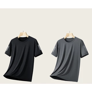 BECOOLMAN-เสื้อยืด คอกลม ผ้าไหมน้ำแข็ง เย็น แขนสั้น ชาย ฤดูร้อน แบบหลวม ใส่สบาย กีฬา ผ้าบางเบา ระบายอากาศได้ดี