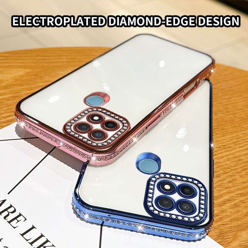เคส oppo a15 a15s a35 PEFM00 CPH2185 CPH2179 PEHM00 เคสโทรศัพท์แบบนิ่มโปร่งใสด้วยไฟฟ้าพร้อมเปลือกเพช