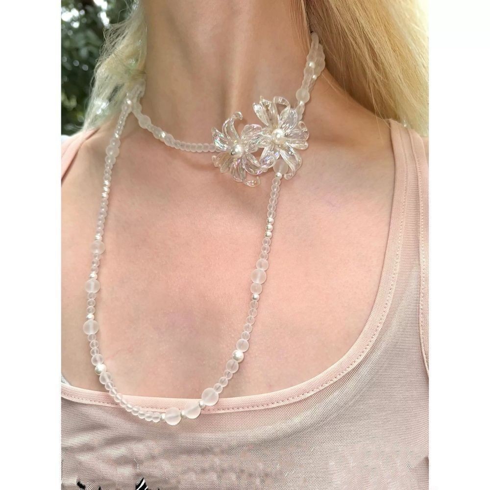 Original Design Iris Clear Frosted Pearl Long Necklace 8.29