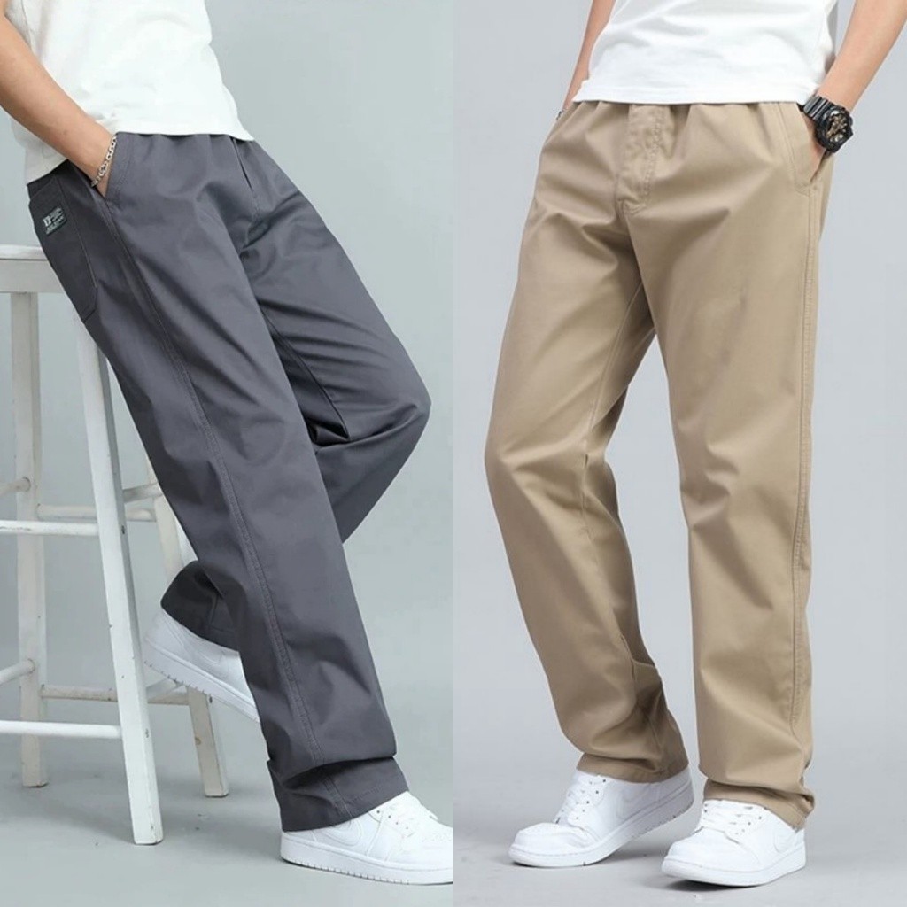 BECoolMan กางเกงผู้ชายทรงตรง ลำลองทรงหลวม เรียบง่ายแมทช์ลุคง่าย เลือกได้หลายสี