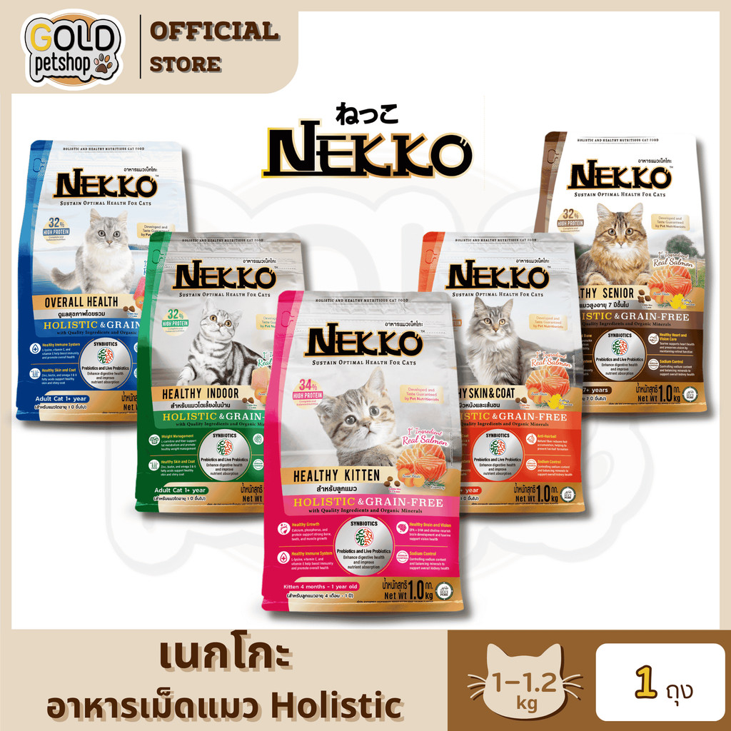 Nekko Holistic & Grain-Free อาหารเม็ดแมว เกรดโฮลิสติก เกรนฟรี ทำจากเนื้อสัตว์แท้ ดูแลครบเพื่อสุขภาพแมว ขนาด 1-1.2 Kg
