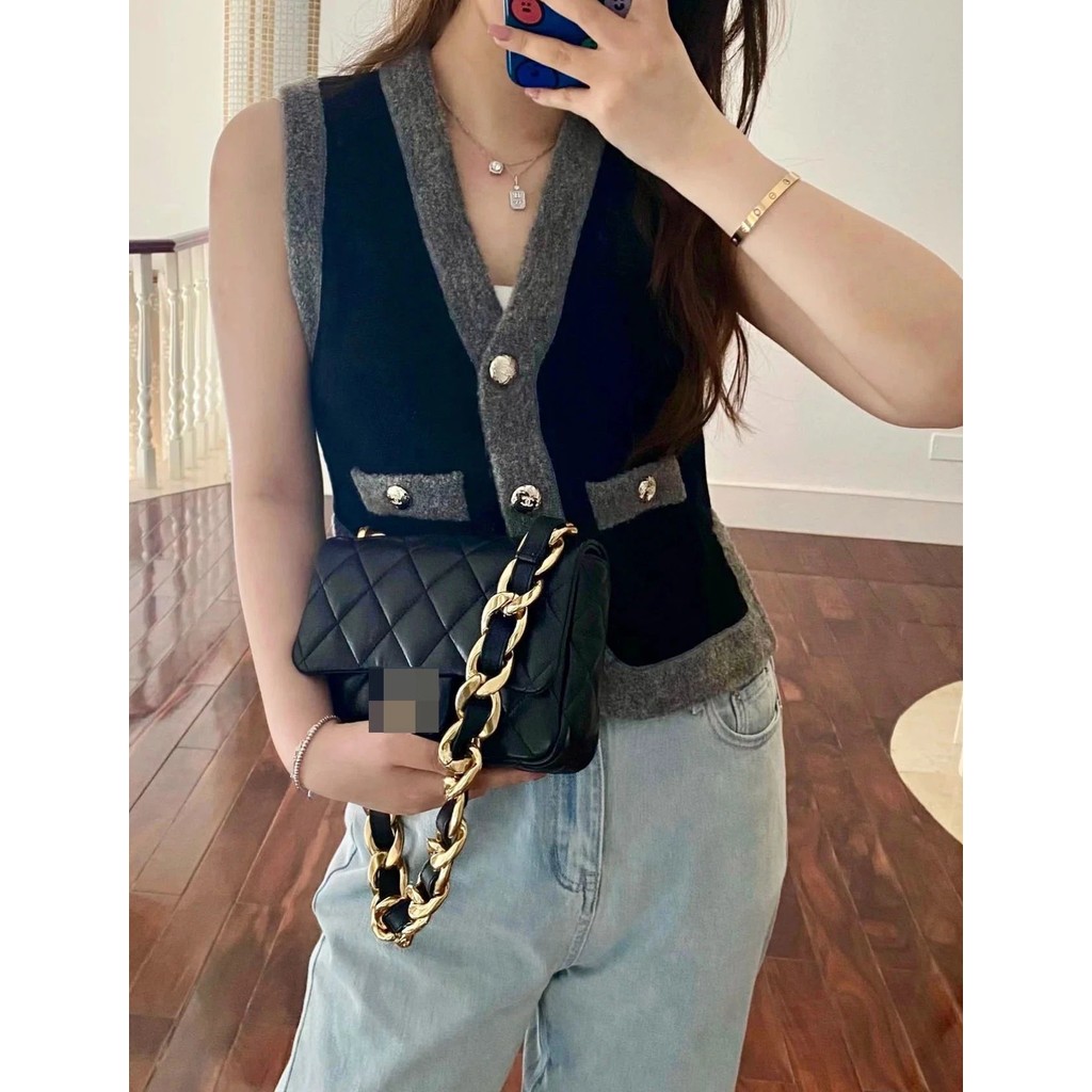 Chanel Black White Grid Tweed Postman Tofu Bag Tweed Tofu Messenger Bag