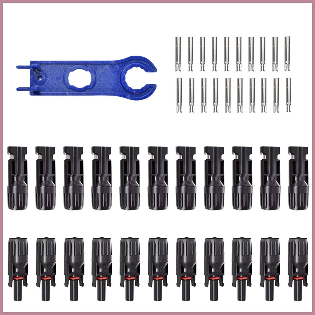 ตัวเชื่อมต่อพลังงานแสงอาทิตย์ Mc4 Connectors สําหรับแผงโซลาร์เซลล์ 10 คู่ Heavy-Duty สายไฟชุด Crimpi