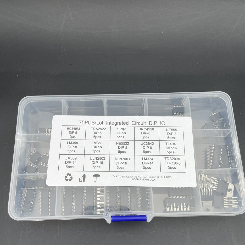 15 ประเภท 75 LM358 LM386 ULN2003 LM324 NE555 In-Line Integrated Circuit IC Chip Pack 4.6