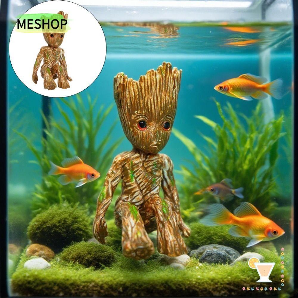 MESHOPTH Groot Tree Man, การ์ตูนโมเดิร์น Pvc ตกแต่งตู้ปลา, งานฝีมือ Creative DIY หัตถกรรมถังปลา