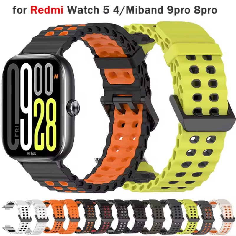 กีฬาซิลิโคนสําหรับ Redmi Watch 5 4 สายรัดข้อมือสําหรับ Xiaomi Mi Band 9pro 8pro Soft Correa สร้อยข้อมืออุปกรณ์เสริม