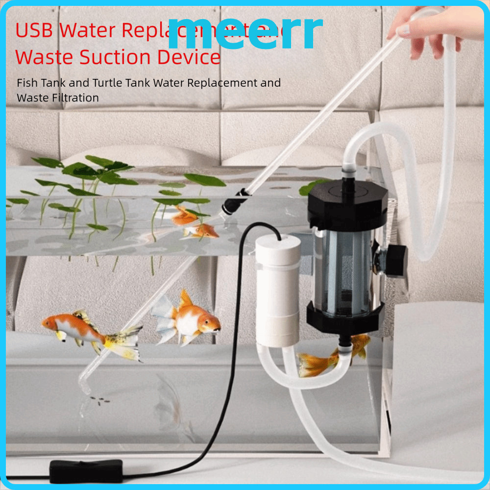 MEERR Aquarium Water Changer, 280GPH USB Powered Vacuum Gravel Cleaner,ทนทานเสียงรบกวนต่ําถังปลาทําความสะอาดสําหรับAquarium