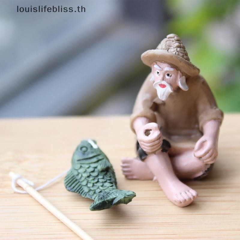 Louislifebliss ตกปลา Old Man เรซิ่นรูปรูปปั้นเครื่องประดับสวน Micro-Landscape Garden Craft ใหม่