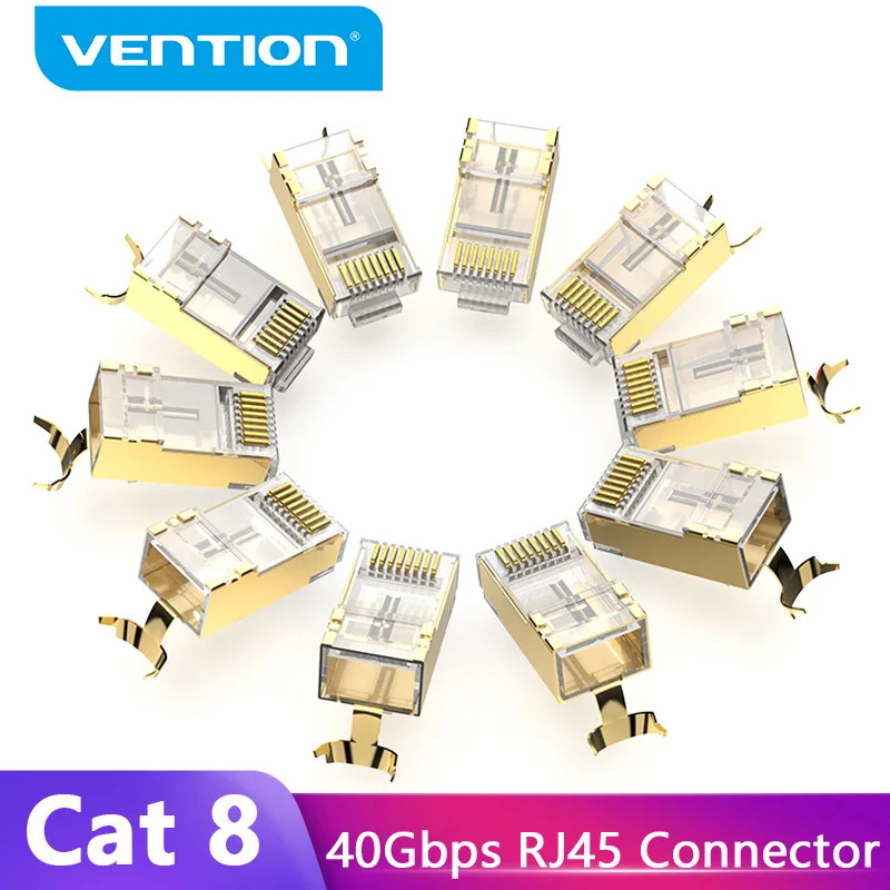 Vention RJ45 Connector Cat8 RJ45 8P8C Modular Ethernet Cable Cat 8 FTP Head Plug ชุบทอง RJ45 Crimp เ