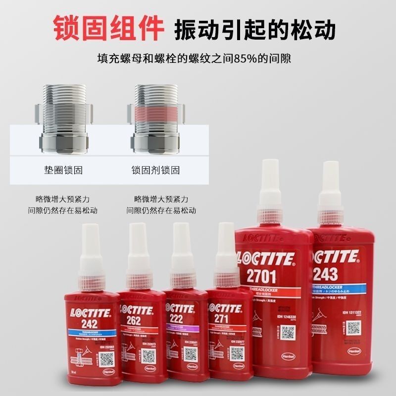 Loctite 222/242/262/243/270/290 สกรูล็อคเกลียวกาวล็อค ag乐泰222/242/262/243/270/290螺丝螺纹身防松螺纹身胶水锁高温通用9.