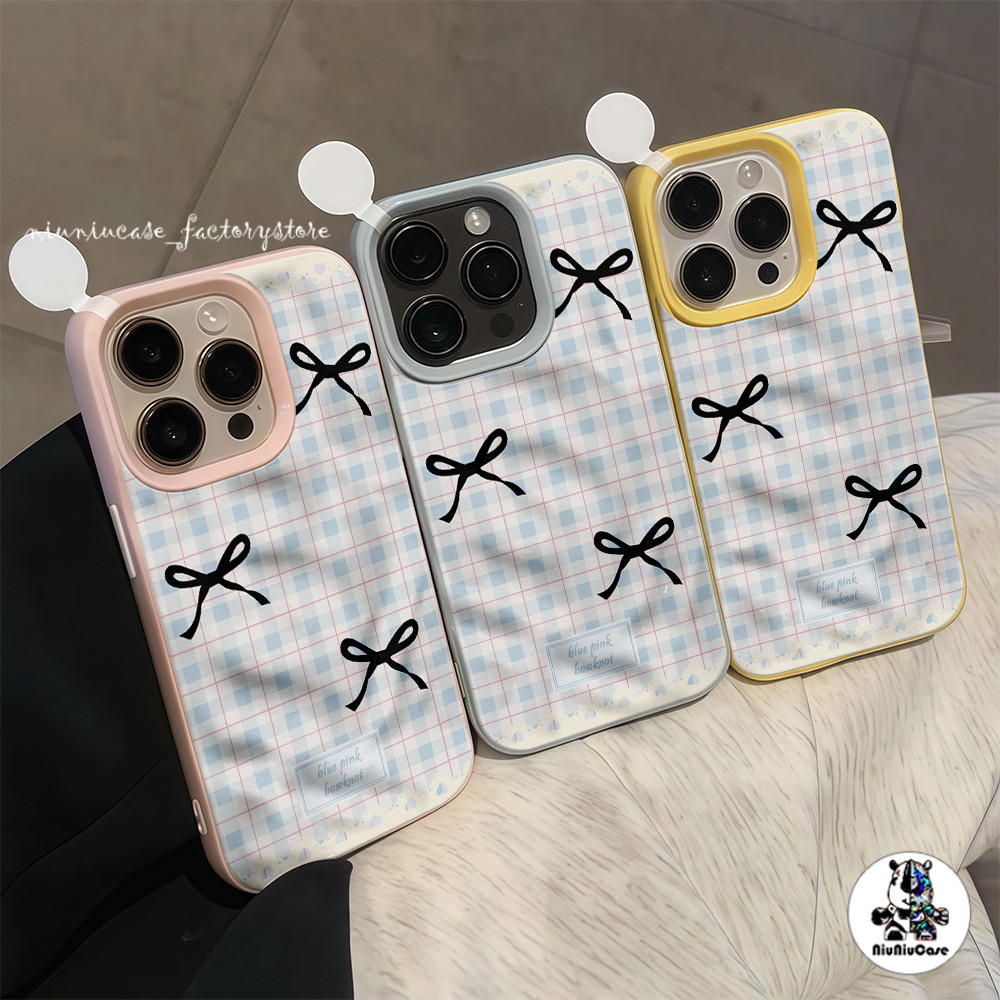 For iPhone 16 15 14 13 12 11 Pro Max X XR XS Max 16 15 14 7 8 Plus เคส เคสไอโฟน13 โบว์ลายตาราง เคสไอโฟนสวยๆ Soft Case ราคา ถูกที่สุด ดีลบีเคเค