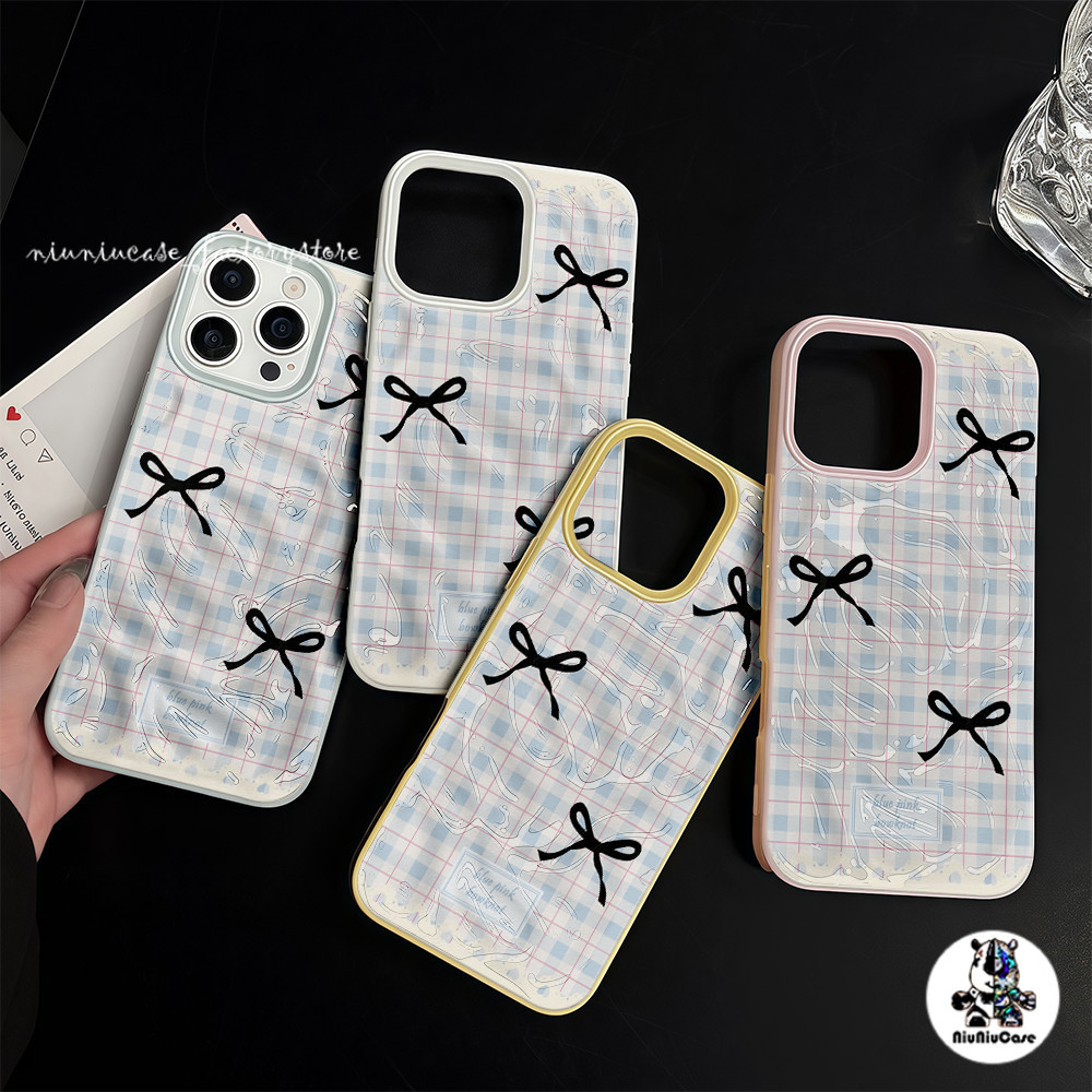 For iPhone 16 15 14 13 12 11 Pro Max X XR XS Max 16 15 14 7 8 Plus เคส เคสไอโฟน13 โบว์ลายตาราง เคสไอโฟนสวยๆ Soft Case ราคา ถูกที่สุด ดีลบีเคเค แกลเลอรีภาพที่ 3