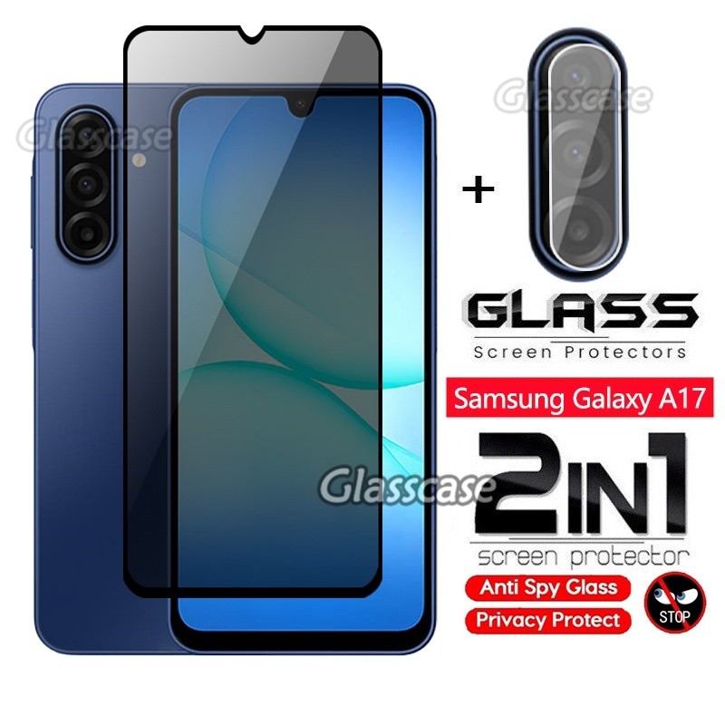 2 IN 1 ตัวป้องกันหน้าจอความเป็นส่วนตัวฟิล์มกระจกนิรภัยสําหรับ Samsung Galaxy A07 A17 A27 A37 A57 07 