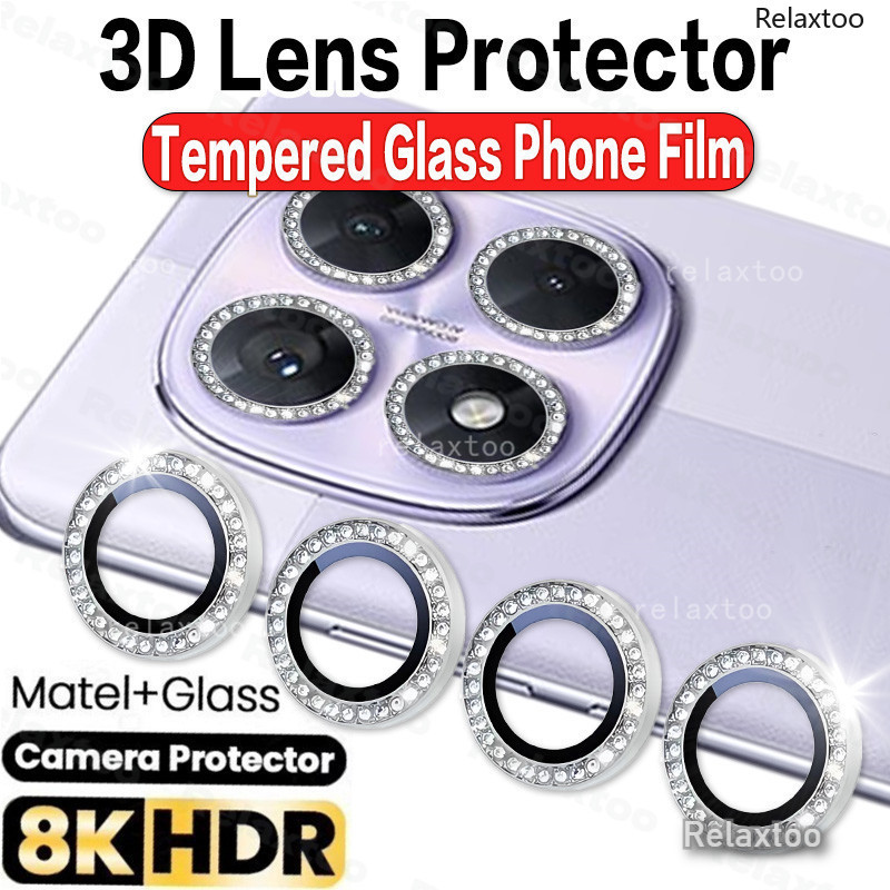 Glitter Diamond Full Curved Camera Lens Protective For Xiaomi Redmi Note15 Note14 Note 15 14 Pro 15Pro 14Pro Note15Pro Note14Pro 5G 4G Clear Metal Lens Ring Tempered Glass Camera Lens Back Cover Phone Film