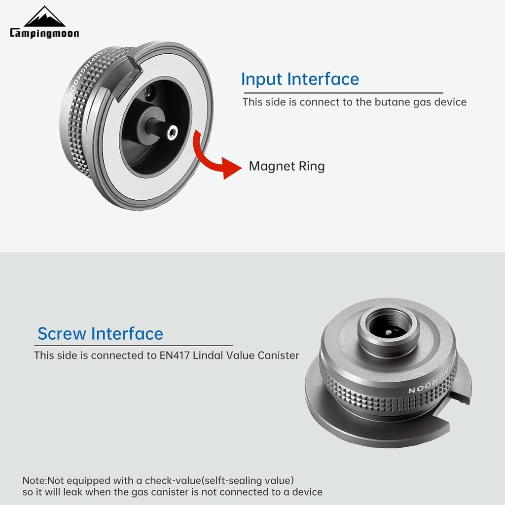 อะแดปเตอร์เตาแก๊สแคมป์ปิ้ง Campingmoon กับอินพุตแบบ EN417 Lindal และเอาต์พุตสำหรับเตาแก๊สบิวเทน Z13M