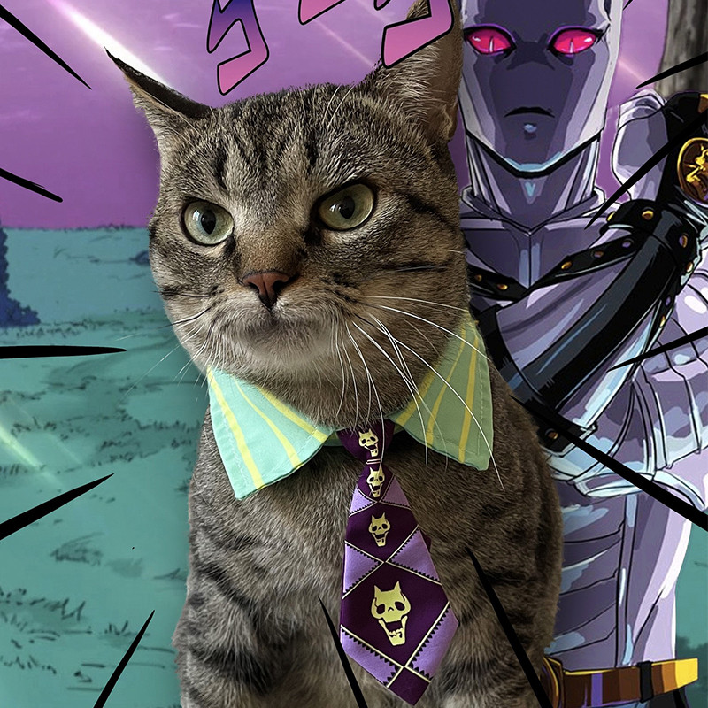 Kira Yoshikage Cat Tie JOJO Bizarre Adventure Pet Collar Puppy Bow Tie cos อุปกรณ์ตกแต่งภาพ