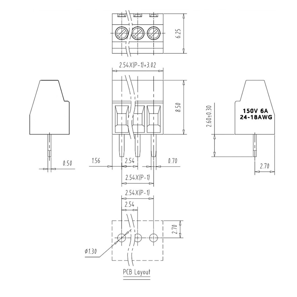 20PCS 8Pin 2.54 มม.0.1 "Pitch PCB Mount สกรู Terminal Block Connector, Terminals 150V 6A สําหรับ 26-