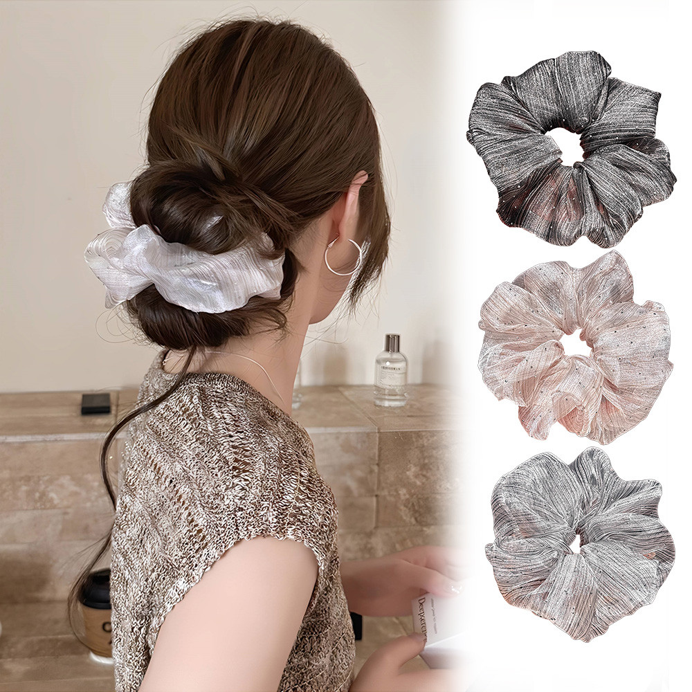 ยางรัดผมสไตล์ Organza Star ลายแฟชั่นยืดหยุ่นสูงสําหรับผมหางม้า