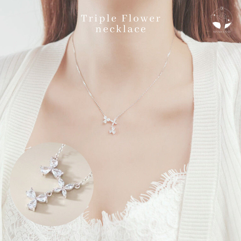 MNL💗สร้อยคอ Triple Flower พร้อมจี้ดอกไม้สามกลีบ ใส่ออกงาน หรูหรา มินิมอล เกาหลี เครื่องประดับแฟชั่น 