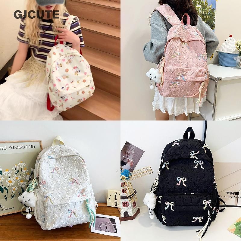 GJCUTE 2025 Hello Kitty กระเป๋าเป้สะพายหลังใหม่การ์ตูนพิมพ์แบบพกพาขนาดใหญ่ความจุ Kawaii กระเป๋าเป้สะ