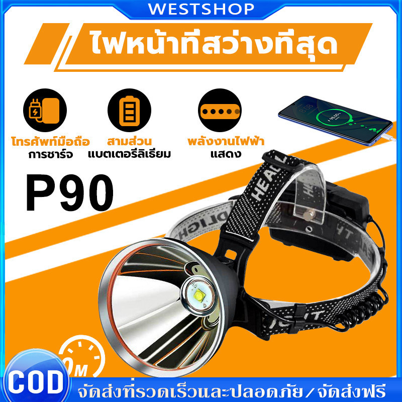 💡ต้องชาร์จเพียง 2 ครั้งต่อปี💡 ไฟฉายคาดหัว P90 ไฟฉายคาดหัวแท้LEDไฟฉาย ซูมได้ไฟคาดหัวแรงสูงกันน้ำไฟส่อ