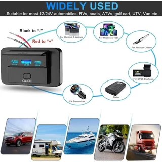 (หุ้นไทยพร้อม) 4-Ports 12/24V Car Charger Socket USB C Outlet Panel Wall Mount พร้อมปุ่มสวิทช์กันน้ํารถอุปกรณ์เสริมสําหรับ Bus RV รถบรรทุก